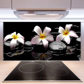 Panel Szklany do Kuchni Kwiat Na Gładkich Kamieniach