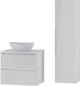 Biały Zestaw do Łazienki 60cm Szafka z Blatem Umywalka Słupek Etna