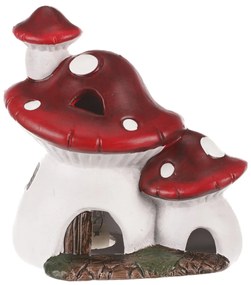 Dekoracja jesienna LED Świecący domek z grzybkami, 14 x 10 x 15 cm, ceramika