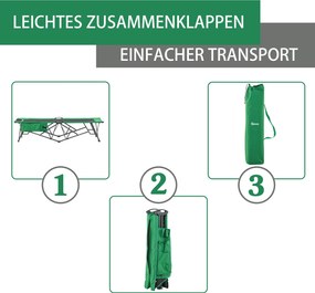 Składane Łóżko Campingowe Outsunny z Boczną Kieszenią i Uchwytem na Napój, Nośność do 136 kg, Stal i Oxford, Zielony+Czarny, 190 x 65 x 40 cm