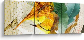 Obraz - Liście (z zegarem) (90x30 cm)