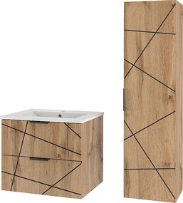 Zestaw Łazienkowy 60cm Szafka z Umywalką Słupek Dąb Wotan Wood