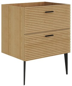 Szafka pod umywalkę rowkowana na nóżkach - 2 szuflady - Jasny naturalny - 60 cm - SARONE