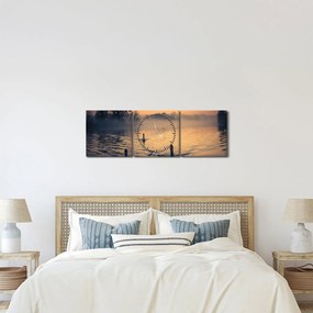 Obraz łabędzi na wodzie we mgle (z zegarem) (90x30 cm)