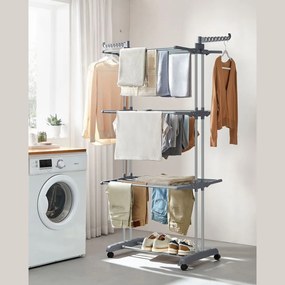 SongmicsHome Suszarka na pranie ELTON z 4 poziomami na kółkach, 76x172x50 cm, szara