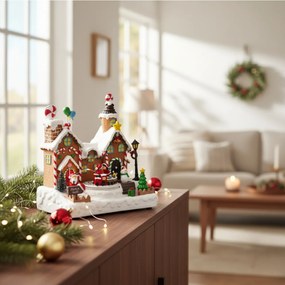 Scenka świąteczna, fabryka prezentów, 23,2 x 24,5 cm, ruchoma z dźwiękiem