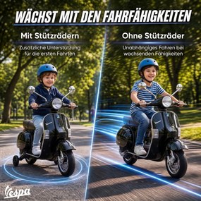 AIYAPLAY Elektryczny motocykl dziecięcy Vespa PX150 12V z akumulatorem litowym 35W 2 silniki 25° ograniczenie skrętu dla dzieci 3-6 lat | Aosom PL