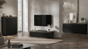 Ryflowana komoda z szafkami i szufladami Selene 3D3SZ, kolor czarny