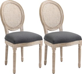 HOMCOM Krzesła Kuchenne 2 szt Tapicerowane Vintage Rattan Szare Wygodne | Aosom PL