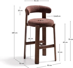 Brązowy/w ciemnym naturalnym kolorze hoker z litego drewna jesionowego (wysokość siedziska 75 cm) Granite – Kave Home