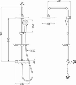Mexen KT05 zestaw prysznicowy natynkowy z deszczownicą i baterią termostatyczną, złoty/biały - 771500593-50