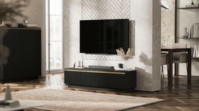 Ryflowana szafka RTV Selene 140 cm, stojąco/wisząca, kolor czarny