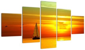 Obraz zachodu słońca z jachtem (125x70 cm)