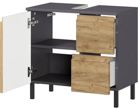 Ciemnoszara szafka pod umywalkę w dekorze dębu 60x56 cm Salinas – Germania