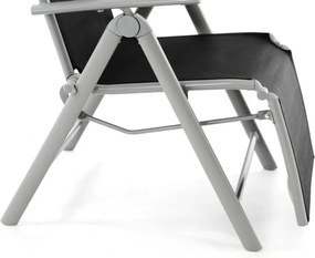 Leżak krzesło ogrodowe składane z wysokim oparciem i podnóżkiem czarne