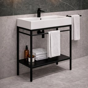 Zestaw umywalka z konglomeratu NAVI 100 x 45 cm + stojąca konsola NAVI Step | Różne kolory | Różne rozmiary : Kolor - Czarny, Otwór na baterię - Jeden otwór, Rozmiar - 100 x 45 cm
