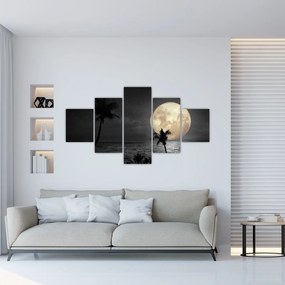 Obraz - Plaża pod pełnią księżyca w odcieniach szarości (125x70 cm)