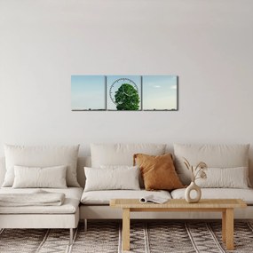 Obraz drzewa na środku łąki (z zegarem) (90x30 cm)