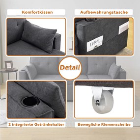 Sofá de canto conversível de 3 lugares com arrumação e porta-copos - Função dormir - Algodão e linho - Cinza