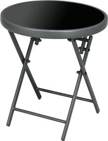Outsunny Składany stolik pomocniczy, zewnętrzny składany stolik z blatem z hartowanego szkła, na taras, 45 x 45 x 50 cm Czarny