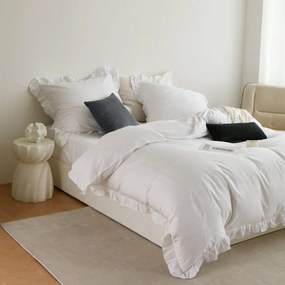 Biała pościel z falbaną Ruffy - satyna bawełniana premium