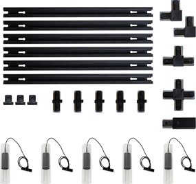 Nowoczesny system oświetlenia szynowego z 5 lampami wiszącymi w kolorze ciemnoszarym, jednofazowy - Iconic Lloyd