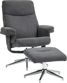 HOMCOM Fotel relax z podnóżkiem, regulowane oparcie, wykończenie aksamitem, do 150 kg, Antracyt