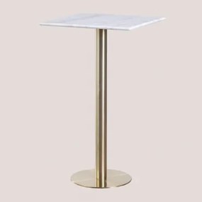 Kwadratowy Wysoki Stolik Barowy 60x60 Cm Z Marmuru Cosmopolitan Biały Marmur Guangxi & Champagne Oro - Sklum
