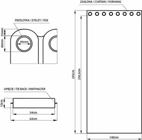 AmeliaHome Zasłona Blackout EYELETS musztardowy, 140 x 245 cm