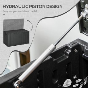 Outsunny Skrzynia Ogrodowa 366 litrów z tworzywa sztucznego, podwójna konstrukcja, wodoodporna skrzynia na poduszki z rolkami i uchwytami, wygląd drewna | Aosom PL