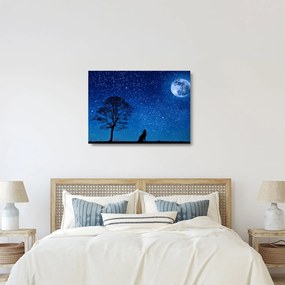 Obraz na szkle wilka wyjącego do księżyca (70x50 cm)