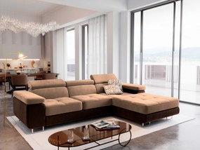 Masseno Narożnik ELMA z funkcją spania i pojemnikiem na pościel Narozniki L, Rozkładana sofa - Beżowy, MONOLITH 09 + MONOLITH 29