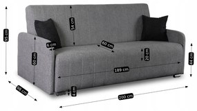 Sofa z Funkcją Spania ASPEN Wersalka Rozkładana Dwuosobowa Szara Nowoczesna do Salonu