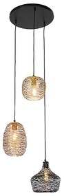 Lampa wisząca czarna, złota i miedziana, okrągła, 3-światłowa - SarellaDesignerski Oswietlenie wewnetrzne