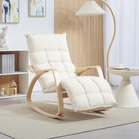 HOMCOM Wyściełany Bujany Fotel, Fotel Relaksacyjny z Podłokietnikami i Stalową Ramą, do Salonu, Sypialni, 67 x 106-123 x 92 cm, Kolor Kremowy | Aosom PL