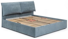 Niebieskie tapicerowane łóżko dwuosobowe ze schowkiem z materacem i stelażem 180x200 cm Thessa Pillow – Bonami Selection