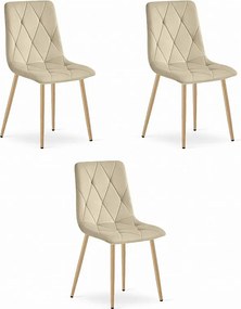 Krzesło Valora TYRA, jasnobeżowe, aksamitne, nogi w kolorze drewna x3