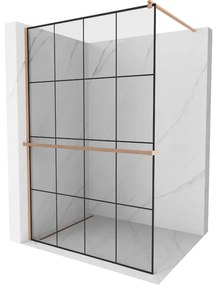 Mexen Kioto+ ścianka prysznicowa z półką Walk-in 140 x 200 cm, czarny wzór, miedź szczotkowana - 800-140-121-65-77