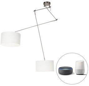 Inteligentna lampa wisząca stal z abażurem 35 cm biała z 2 Wifi A60 - Blitz Nowoczesny Oswietlenie wewnetrzne