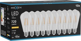 Mexen Vintis 10x żarówka filament LED E27, ST64, 6W, Ciepła - 2200K, 720 lm, clear - L152-E27-0622-00x10