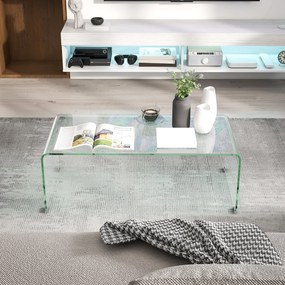 HOMCOM Stabilny stolik kawowy ze szkła, jednoczęściowy design, prosty i nowoczesny, 100 x 50 x 35 cm, Przezroczysty | Aosom PL