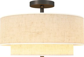 HOMCOM Lampa sufitowa, wisząca lampa z podwójnymi kloszami w lnianym stylu, kremowo-biała