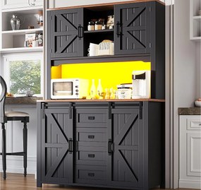 Meble kuchenne 115x40x175 cm - z 4 frontami i 2 szufladami - z oświetleniem LED - styl wiejski - czarny