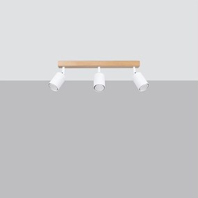 Plafony nowoczesny Flare, stal/drewno - 3 źródło światła 4000K - L.61 x H.17.5 cm - biały/drewno