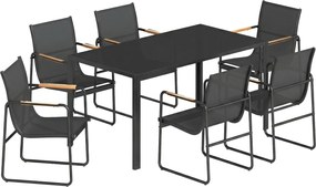 Outsunny Zestaw Mebli Ogrodowych 150 x 80cm Stół Szklany z 6 Oddychającymi Krzesłami Dekoracyjne Podłokietniki Czarny | Aosom PL
