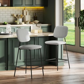 HOMCOM Zestaw 2 hokerów barowych, hoker bistro z podnóżkiem, welurowe obicie, stalowe nogi, do jadalni, 45 x 49 x 102 cm, jasnoszary | Aosom PL