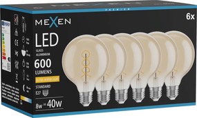 Mexen Vintis 6x żarówka filament spirala LED E27, G95, 8W, Ciepła - 2200K, 600 lm, amber - L167-E27-0822-50x06