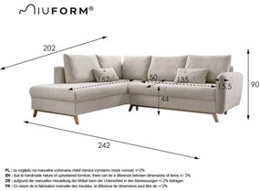 Turkusowy rozkładany narożnik Miuform Scandic Lagom L, lewostronny