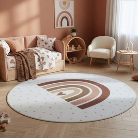 Dywan dziecięcy Coco Tęcza beżowa na kremowym tle koło 200 cm x 200 cm
