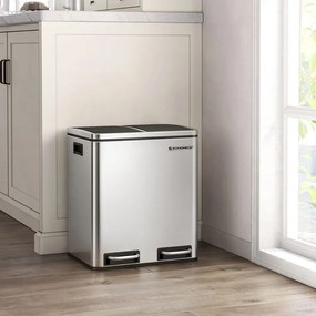 Kosz do segregacji odpadów SORT 30l (2×15l), srebrny/czarny SongmicsHome
